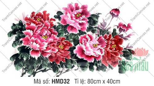 Tranh Hoa Mẫu Đơn Phòng Khách HMD32, Hình Hoa Mẫu Đơn May Mắn