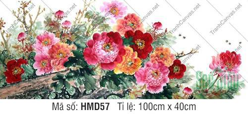 Tranh Hoa Mẫu Đơn Phòng Khách HMD57, Tranh Hoa Mẫu Đơn Phong Thủy