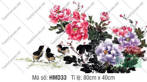 Tranh Hoa Mẫu Đơn Phong Thủy HMD33, Hình Vẽ Hoa Mẫu Đơn Đẹp
