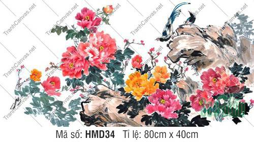 Tranh Hoa Mẫu Đơn Treo Tường HMD34, Hình Ảnh Hoa Mẫu Đơn May Mắn