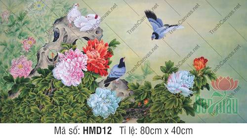 Tranh Mẫu Đơn Phú Quý HMD12, Tranh Vẽ Hoa Mẫu Đơn