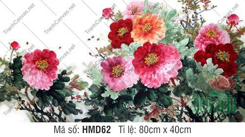 Tranh Mẫu Đơn Phú Quý HMD62, Mẫu Tranh Hoa Mẫu Đơn