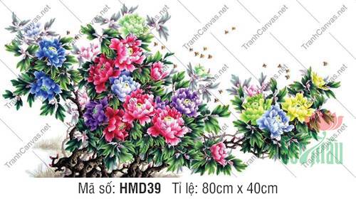 Tranh Vẽ Hoa Mẫu Đơn Đẹp HMD39, Tranh Hoa Mẫu Đơn