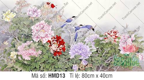 Tranh Vẽ Hoa Mẫu Đơn HMD13, Tranh Mẫu Đơn Phú Quý