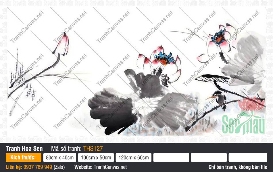 Bức Tranh Hoa Sen Đẹp THS127, Tranh Hoa Sen Canvas, Tranh Hoa Sen, Tranh Canvas Size Lớn