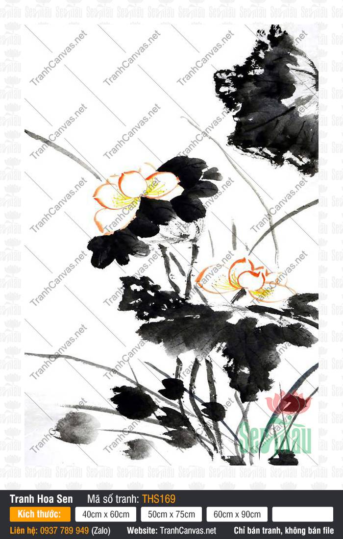 Bức Tranh Hoa Sen Đẹp THS169, Hình Hoa Sen May Mắn, Tranh Hoa Sen, In Tranh Trên Vải Canvas