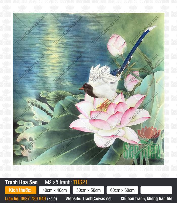 Bức Tranh Hoa Sen Đẹp THS21, Mẫu Tranh Hoa Sen Đẹp, Tranh Hoa Sen, Tranh Canvas Trang Trí