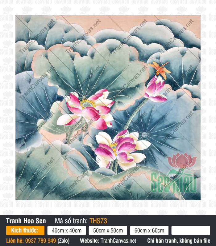 Bức Tranh Hoa Sen Đẹp THS73, Tranh Hoa Sen Canvas, Tranh Hoa Sen, Tranh Trang Trí Tường