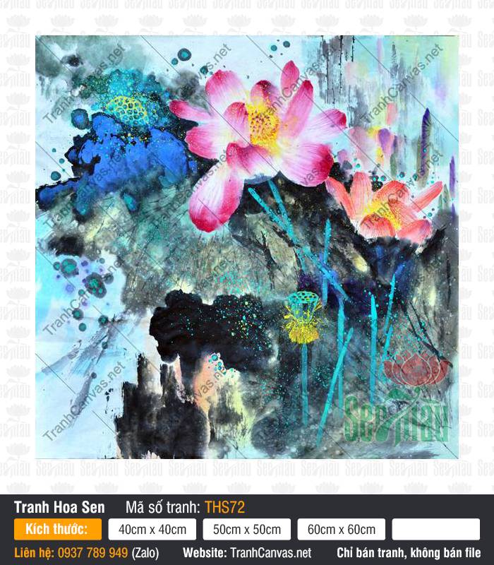 Bức Tranh Hoa Sen THS72, Tranh Hoa Sen Nghệ Thuật, Tranh Hoa Sen, Tranh Vải Canvas