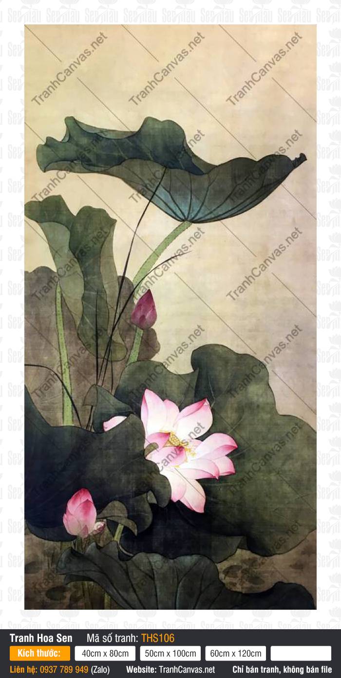 Hình Ảnh Tranh Hoa Sen Đẹp THS106, Tranh In Hoa Sen, Tranh Hoa Sen, In Tranh Canvas Theo Yêu Cầu HCM