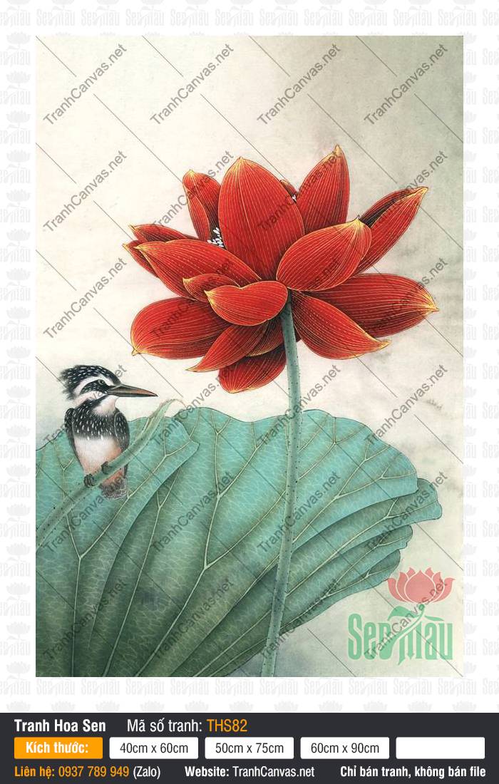 Hình Hoa Sen Đỏ THS82, Tranh Hoa Sen Đẹp Nhất, Tranh Hoa Sen, Tranh Canvas Treo Phòng Làm Việc