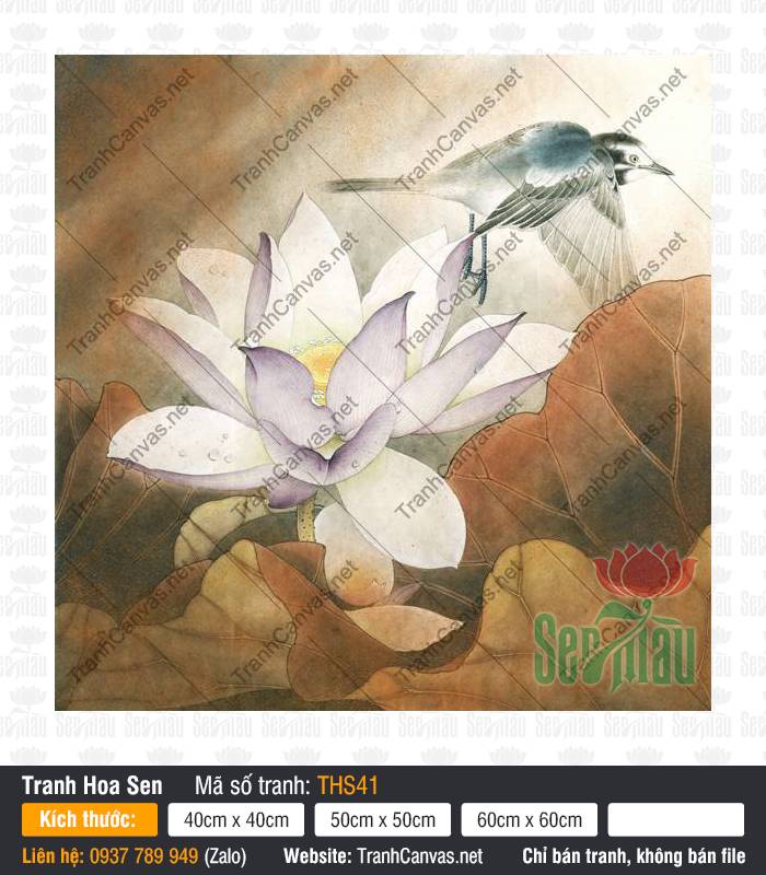 Hình Hoa Sen Màu Tím THS41, Bức Tranh Hoa Sen Đẹp, Tranh Hoa Sen, In Canvas Khổ Lớn