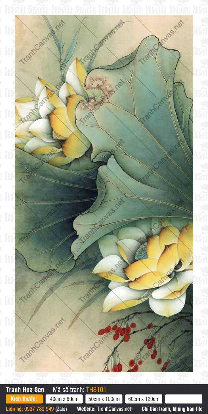 Hình Hoa Sen Màu Vàng THS101, Tranh Hoa Sen Canvas, Tranh Hoa Sen, In Tranh Canvas Hồ Chí Minh