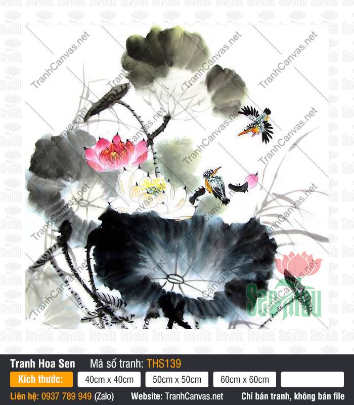Hình Hoa Sen May Mắn THS139, Bức Tranh Hoa Sen Đẹp, Tranh Hoa Sen, Tranh Canvas Treo Phòng Làm Việc