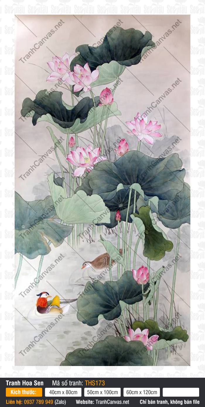 Hình Hoa Sen Nghệ Thuật THS173, Tranh Hoa Sen Đẹp, Tranh Canvas Đẹp