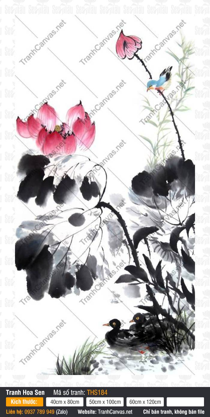 Hình Hoa Sen Siêu Đẹp THS184, Hoa Sen Nghệ Thuật, Tranh Hoa Sen, Tranh Canvas Size Lớn