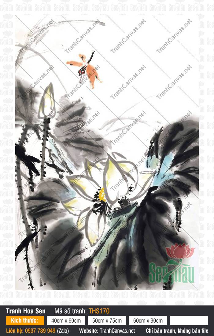 Hình Hoa Sen THS170, Tranh Hoa Sen Đẹp Nhất, Tranh Hoa Sen, In Tranh Vải Canvas