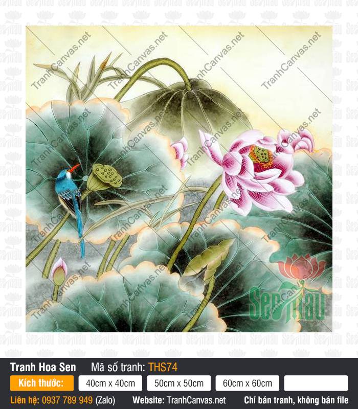 Hình Hoa Sen THS74, Tranh Hoa Sen Treo Phòng Khách, Tranh Hoa Sen, Tranh Canvas Cao Cấp
