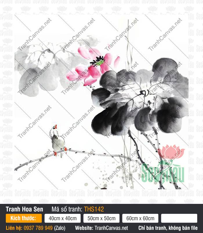 Hình Vẽ Hoa Sen Đẹp Nhất THS142, Tranh Hoa Sen Đẹp, Tranh Canvas Treo Tường Phòng Khách