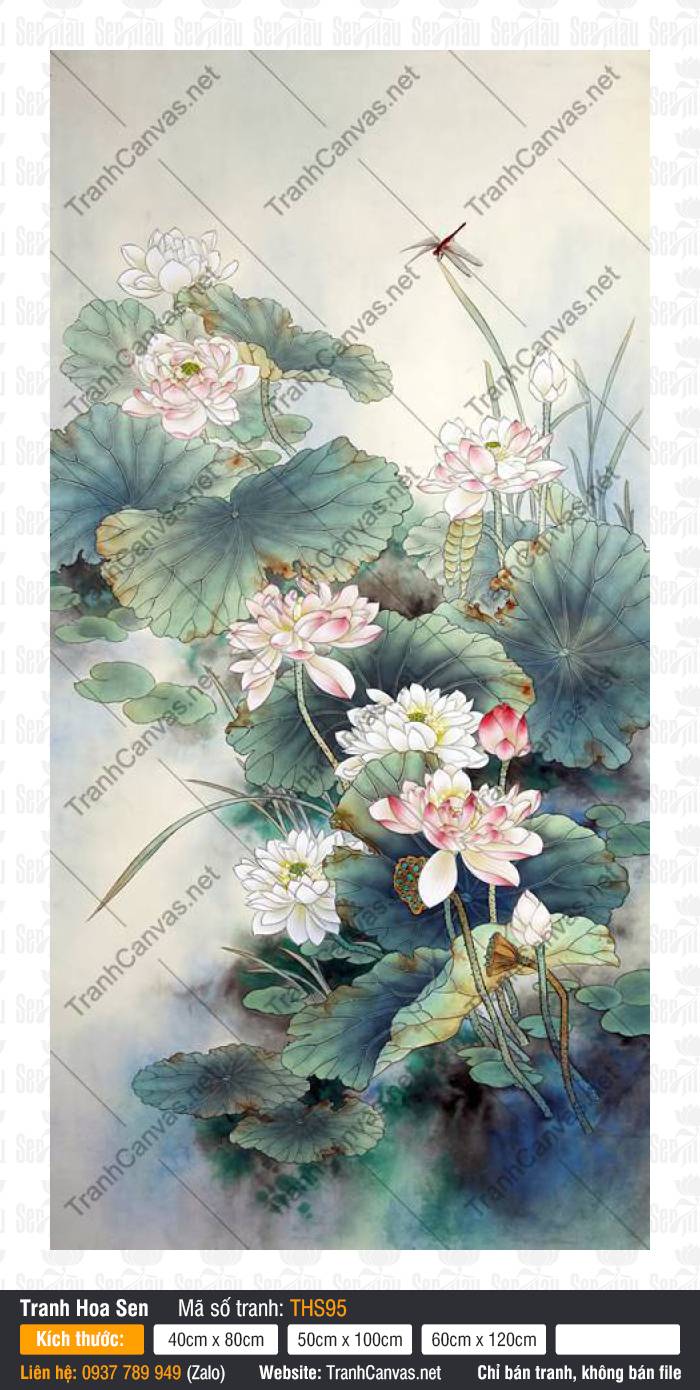 Hình Vẽ Hoa Sen Đẹp Nhất THS95, Tranh Hình Hoa Sen, Tranh Hoa Sen, Tranh Canvas Lớn