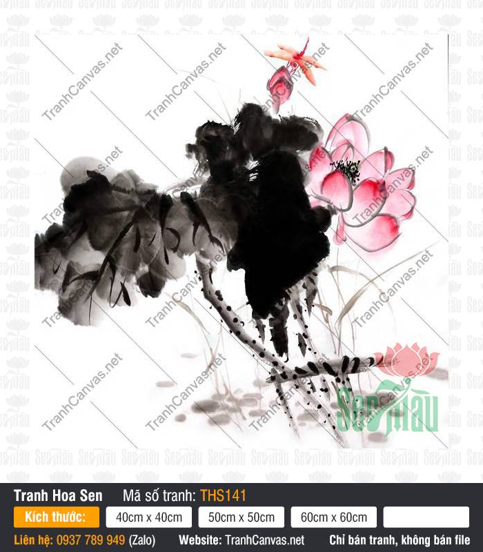 Hình Vẽ Hoa Sen Đẹp THS141, Tranh Hoa Sen Đẹp Nhất, Tranh Hoa Sen, Tranh Canvas Treo Tường