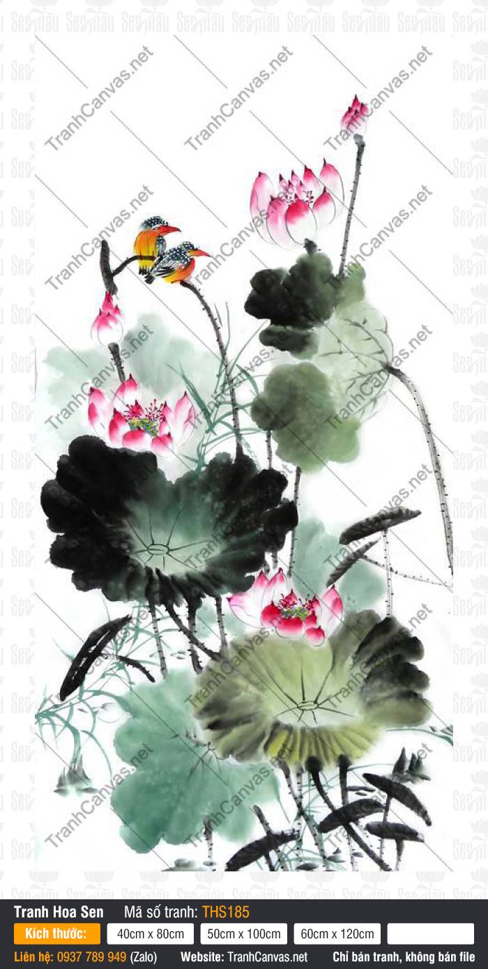 Hình Vẽ Hoa Sen Đẹp THS185, Hình Hoa Sen Trang Trí, Tranh Hoa Sen, Tranh Canvas TPHCM