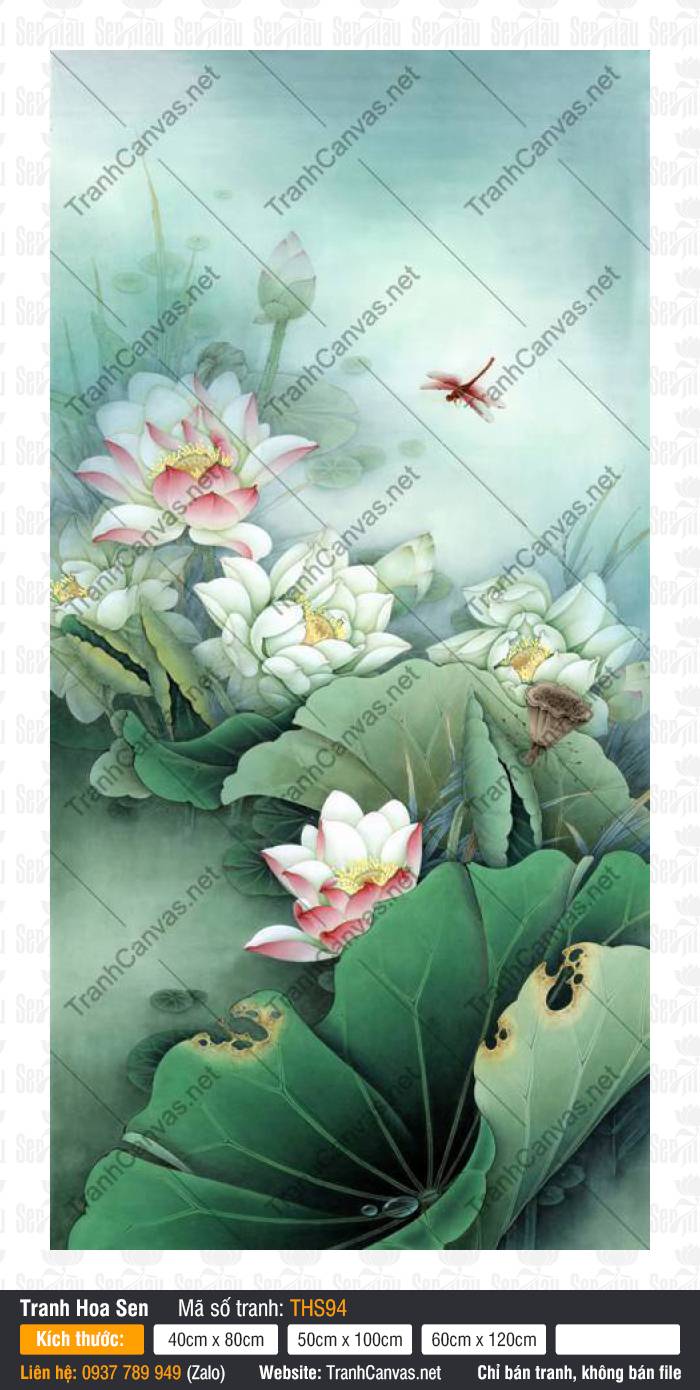 Hình Vẽ Hoa Sen Đẹp THS94, Tranh Hoa Sen Đẹp Nhất, Tranh Hoa Sen, Xưởng Tranh Canvas