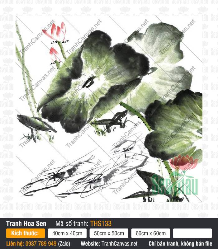 Hoa Sen Nghệ Thuật THS133, Tranh Hoa Sen Đẹp Nhất, Tranh Hoa Sen, Tranh Canvas Không Khung