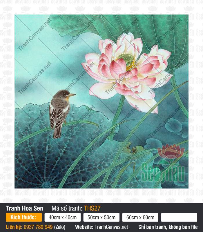 Hoa Sen Nghệ Thuật THS27, Hình Vẽ Hoa Sen Đẹp Nhất, Tranh Hoa Sen, Tranh Canvas Treo Tường