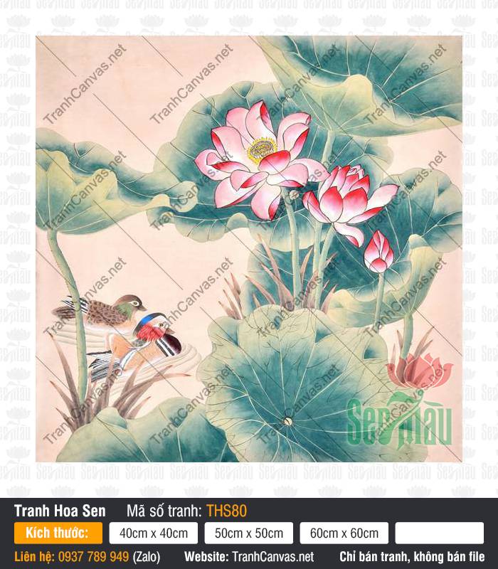 Mẫu Tranh Hoa Sen Đẹp THS80, Tranh Hoa Sen Khổ Lớn, Tranh Hoa Sen, Tranh Canvas Trang Trí Phòng Khách