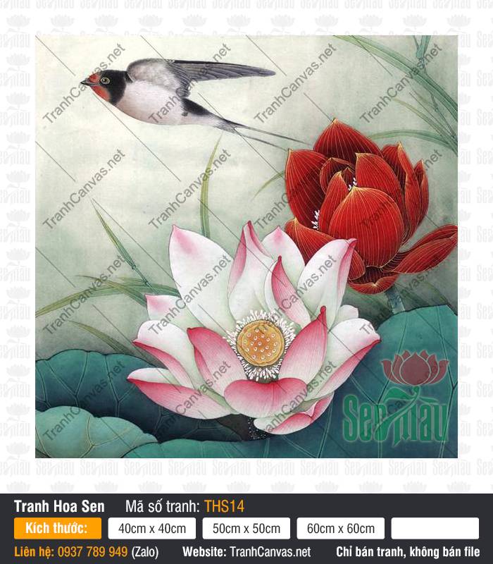 Tranh Hình Hoa Sen THS14, Tranh Hoa Sen Phong Thủy, Tranh Hoa Sen, Tranh Canvas TPHCM