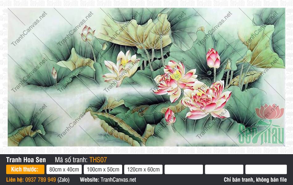 Tranh Hoa Sen Canvas THS07, Tranh Hoa Sen Khổ Lớn, Tranh Hoa Sen, Tranh In Canvas
