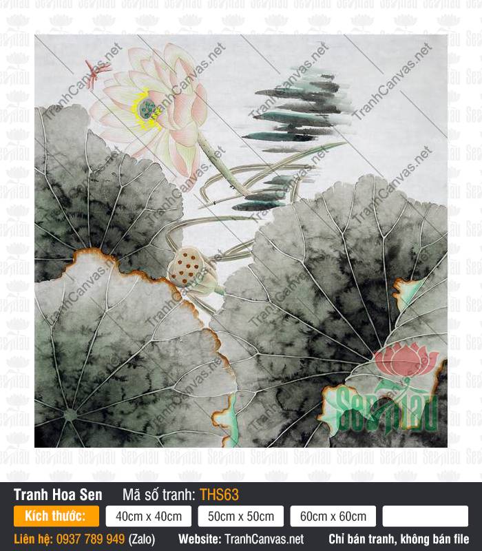Tranh Hoa Sen Đẹp Nhất THS63, Mẫu Hình Hoa Sen Đẹp, Tranh Hoa Sen, Tranh Canvas Khổ To