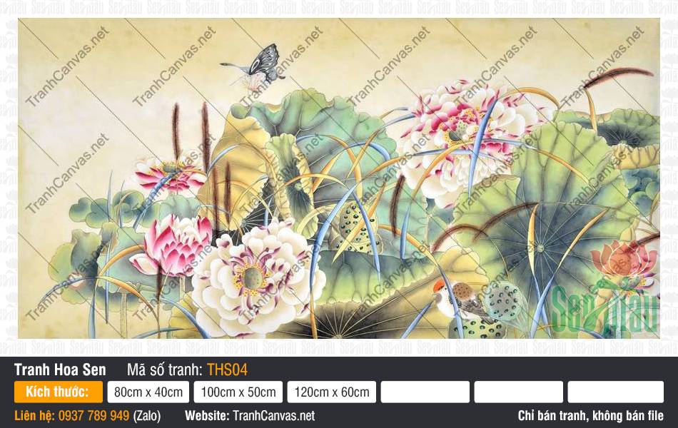 Tranh Hoa Sen Đẹp THS04, Tranh Hoa Sen Phòng Khách, Tranh Hoa Sen, Tranh Canvas Hiện Đại