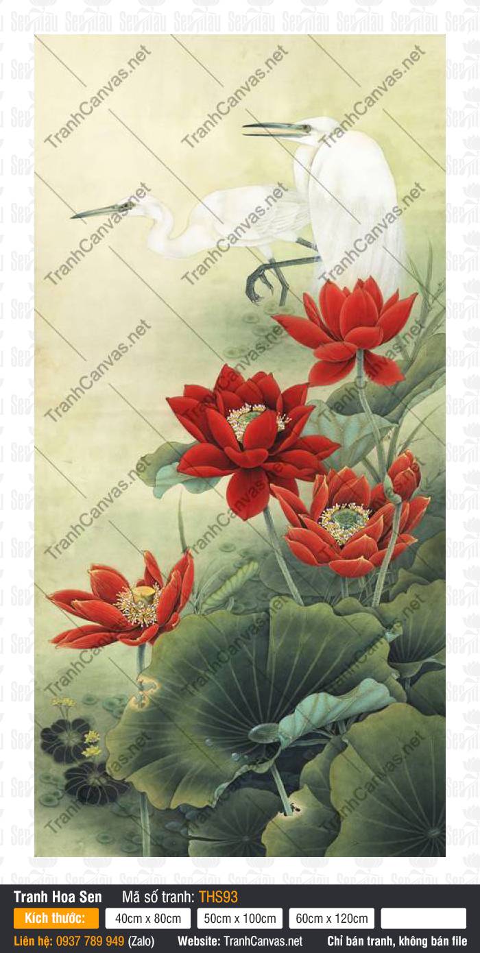 Tranh Hoa Sen Đỏ THS93, Hình Hoa Sen Nghệ Thuật, Tranh Hoa Sen, Xưởng In Tranh Đẹp