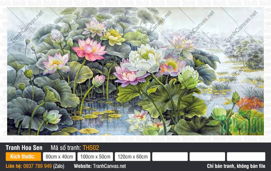 Tranh Hoa Sen Khổ Lớn THS02, Tranh Hoa Sen, Tranh Canvas Đẹp
