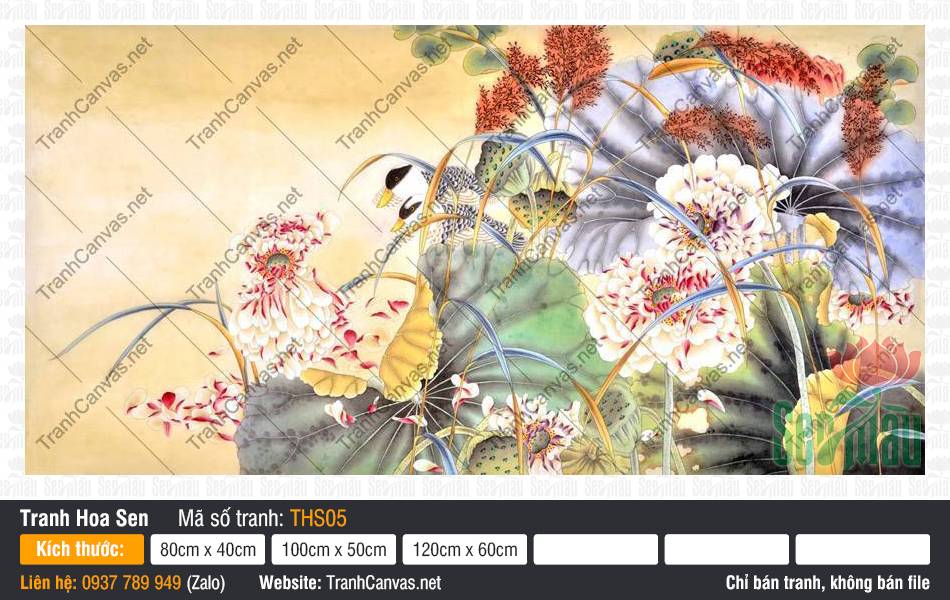 Tranh Hoa Sen Khổ Ngang THS05, Tranh Hoa Sen Đẹp, Tranh Hoa Sen, Tranh Canvas Khổ Lớn