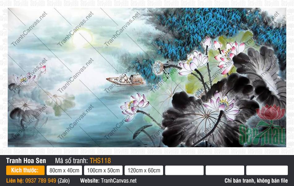 Tranh Hoa Sen Lớn THS118, Hình Ảnh Hoa Sen Cực Đẹp, Tranh Hoa Sen, Tranh Canvas Hiện Đại