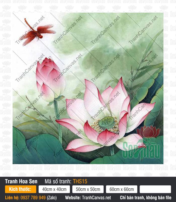 Tranh Hoa Sen Lớn THS15, Hình Hoa Sen Nghệ Thuật, Tranh Hoa Sen, Tranh Vải Canvas