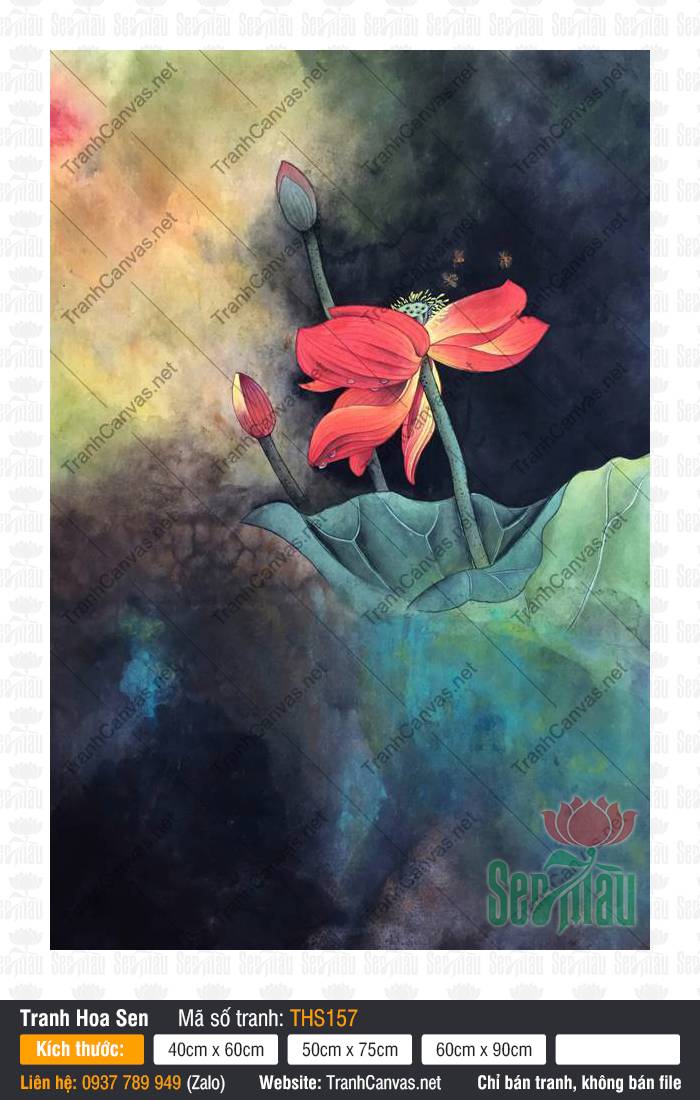 Tranh Hoa Sen Nghệ Thuật THS157, Bức Tranh Hoa Sen, Tranh Hoa Sen, In Tranh Canvas Chất Lượng Cao