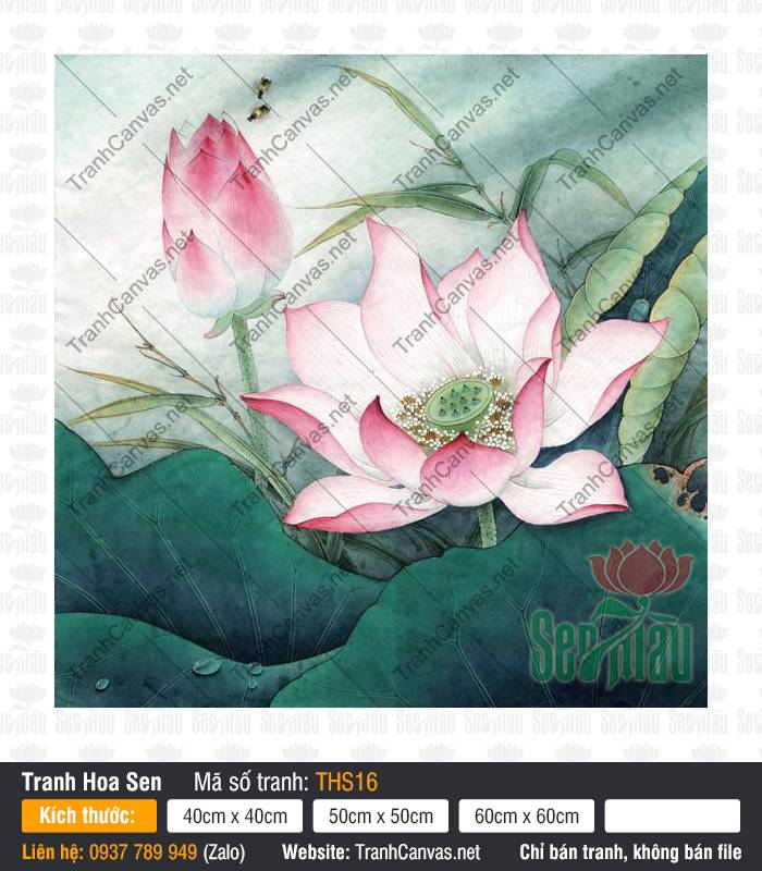 Tranh Hoa Sen Phòng Khách THS16, Tranh Hoa Sen Đẹp, Tranh Trang Trí Tường