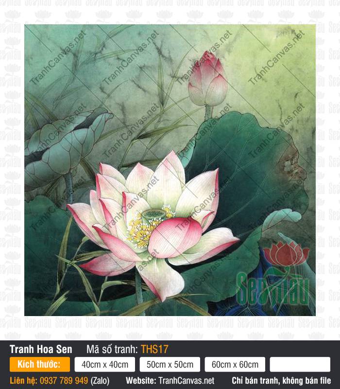 Tranh Hoa Sen Phong Thủy THS17, Tranh Hoa Sen, Tranh Canvas Cao Cấp