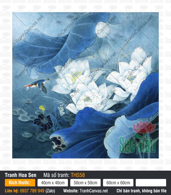 Tranh Hoa Sen Trắng Đẹp Nhất THS58, Tranh Hoa Sen, Tranh Canvas