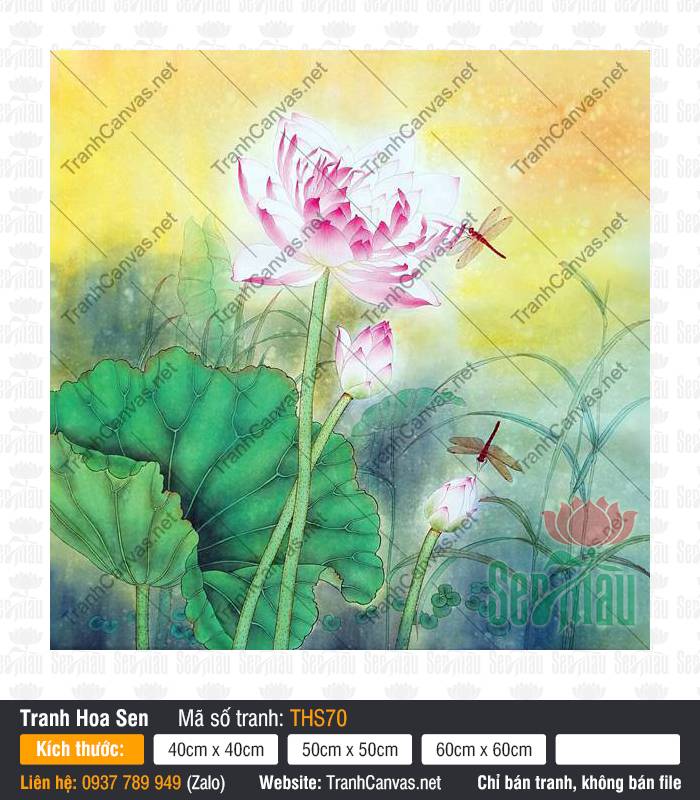 Tranh Hoa Sen Trang Trí Phòng Khách THS70, Tranh Hoa Sen, Tranh Canvas Size Lớn