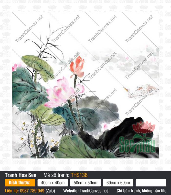 Tranh Hoa Sen Treo Phòng Ngủ THS136, Tranh Hoa Sen, Tranh Canvas Trang Trí Nội Thất