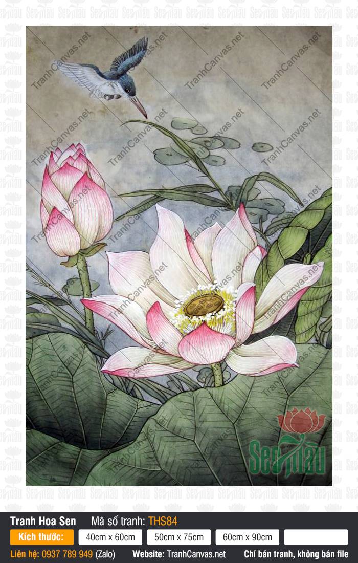 Tranh Hoa Sen Treo Phòng Ngủ THS84, Hình Hoa Sen, Tranh Hoa Sen, Tranh Canvas Treo Tường