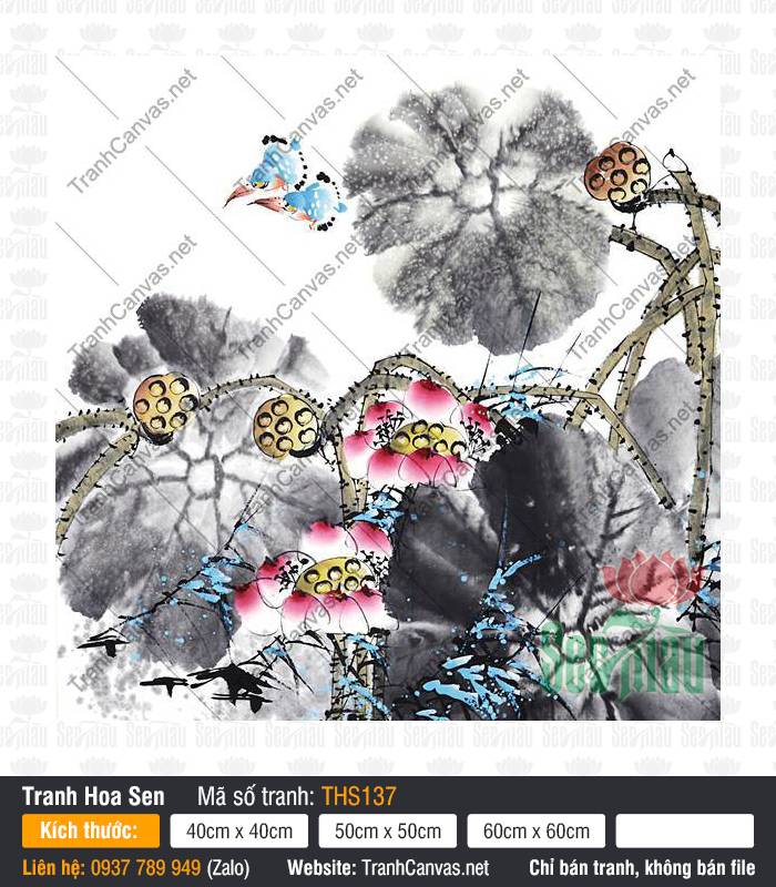 Tranh Hoa Sen Treo Phòng Thờ THS137, Tranh Hoa Sen, Tranh Canvas Trang Trí Phòng Khách
