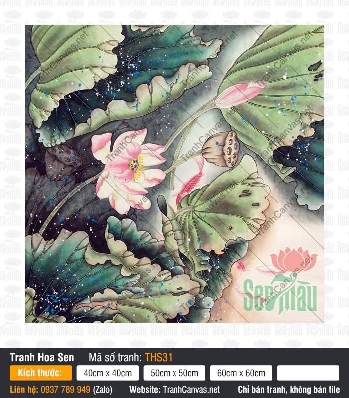 Tranh Hoa Sen Treo Phòng Thờ THS31, Tranh Hoa Sen, Tranh Treo Tường