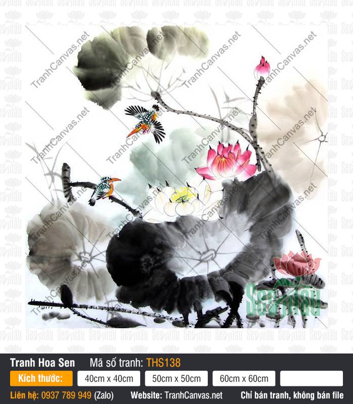 Tranh Treo Tường Phòng Khách Hoa Sen THS138, Tranh Hoa Sen Khổ Lớn, Tranh Hoa Sen, Tranh Canvas Treo Phòng Khách