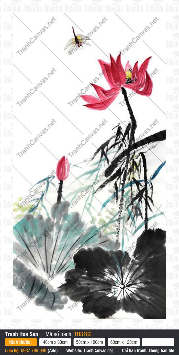 Tranh Treo Tường Phòng Khách Hoa Sen THS182, Tranh In Hoa Sen, Tranh Hoa Sen, Tranh Canvas Sài Gòn